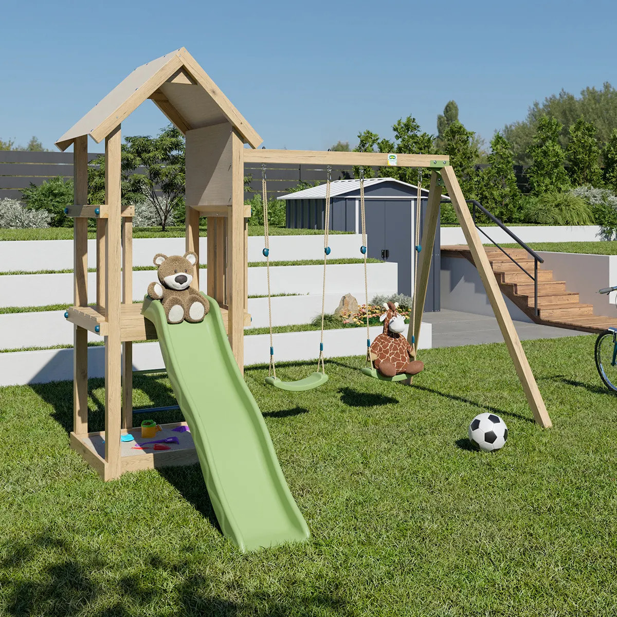 Aire de jeux bois 1,90 m EASY XPERIENCE 2 - 6 enfants