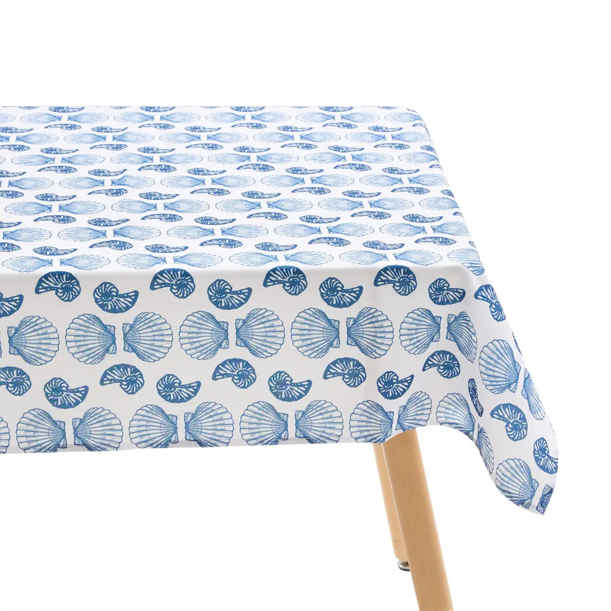Nappe Oceania 240x140cm bleu navy imprimé coquillages