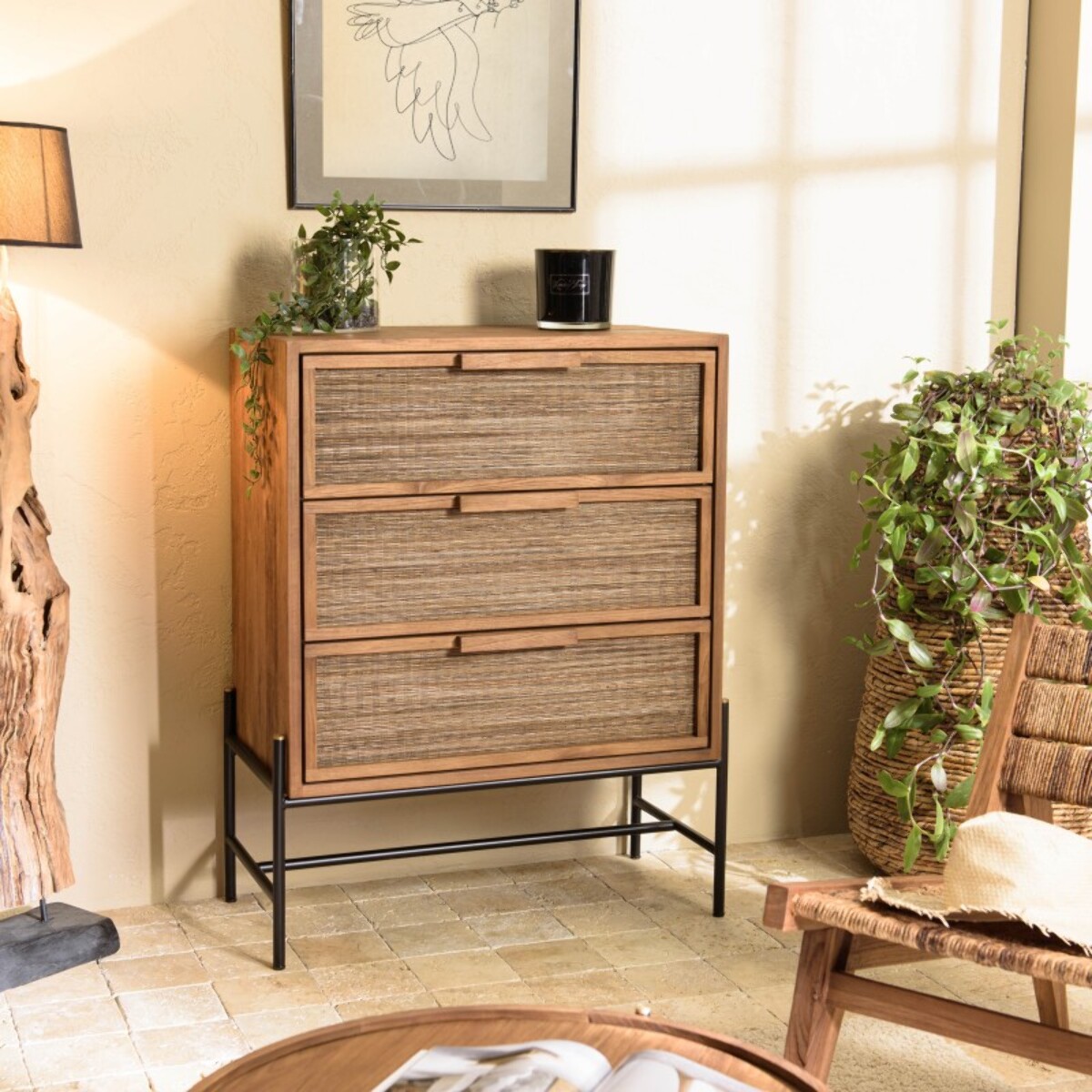 SIXTINE - Commode 3 tiroirs en bois de teck recyclé
