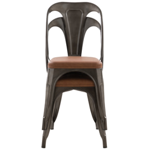 Lot de 2 chaises en métal gris et cuir synthétique marron - Charly