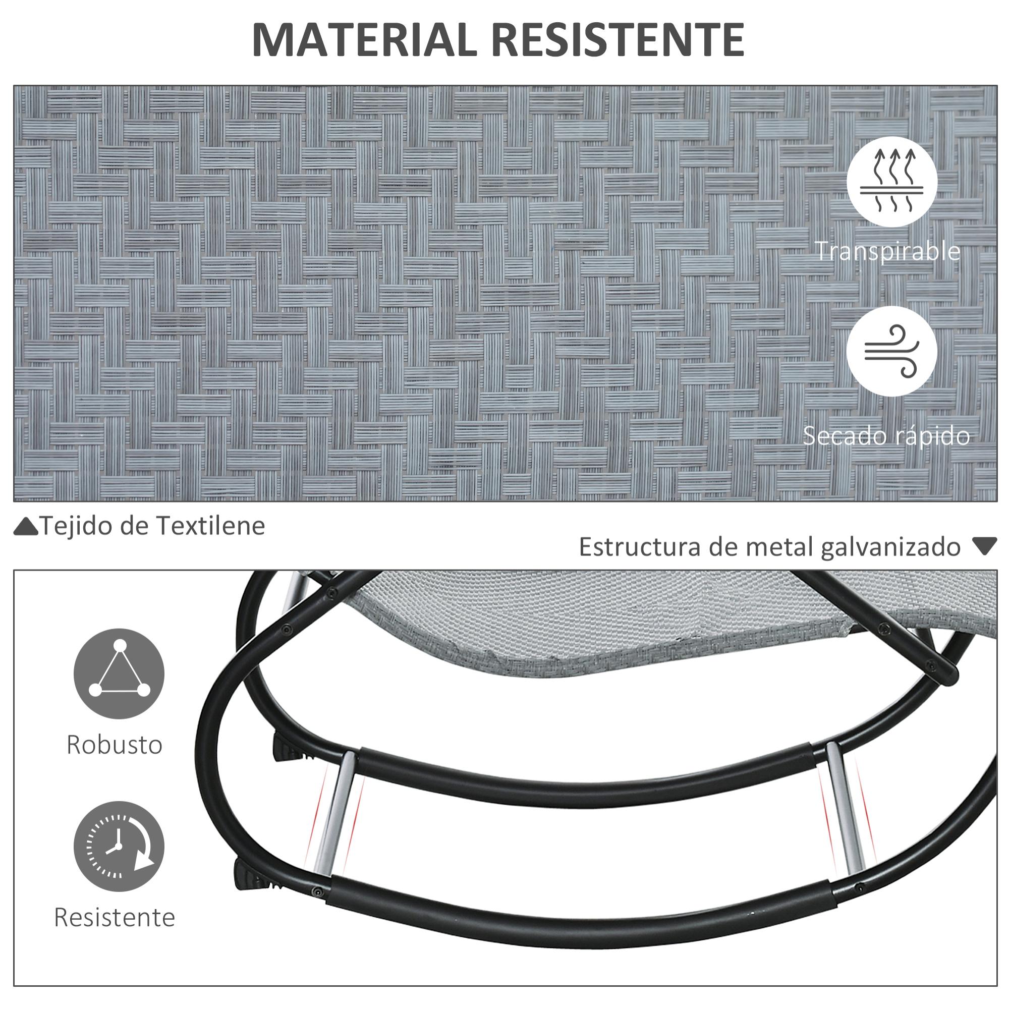 Tumbona Mecedora de Exterior con Reposabrazos y Reposacabezas 61x160x79cm Gris