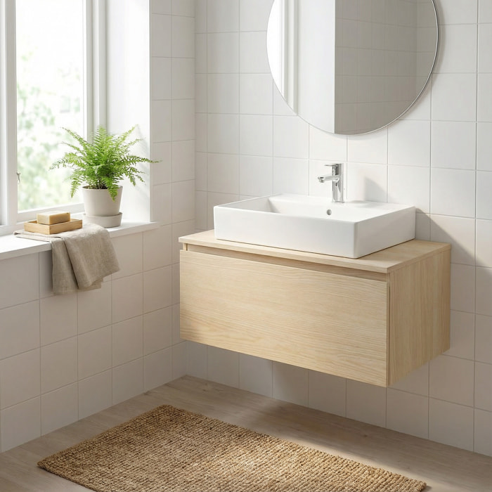 Lavabo à poser et à suspendre 60,5x46,5 cm blanc 1 trou pour robinet SAT Infinitio (SATINF6046)