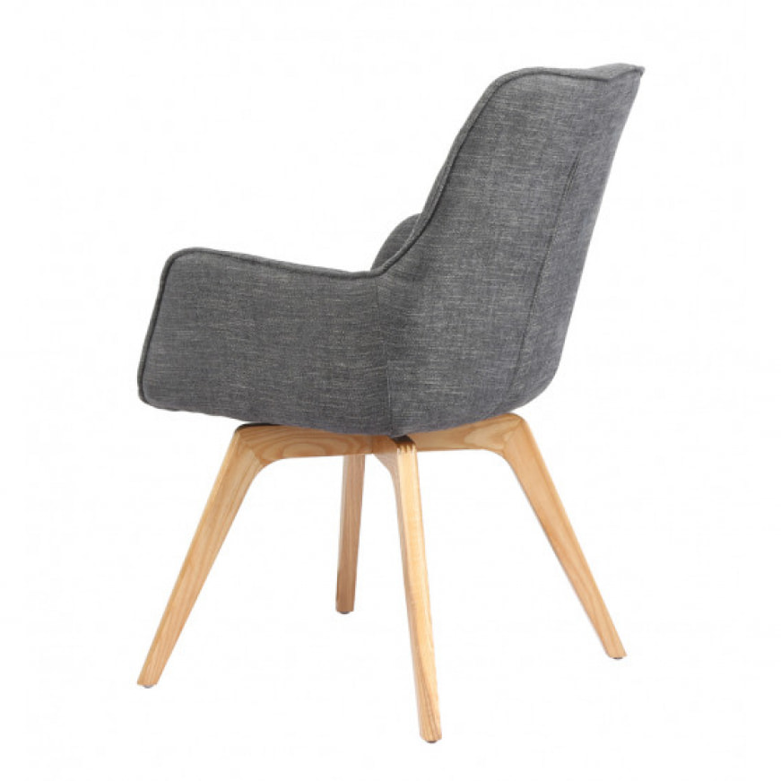 Fauteuil en tissu chiné gris avec accoudoirs et pieds en bois - MALMO