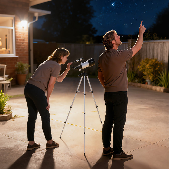 Telescopio Astronómico para Adultos y Principiantes, Apertura de 70 mm, 30X-300X, 300 mm Telescopio Refractor Astronómico Portátil, con Lente Barlow 3X, Nivel y Trípode Ajustable de Aluminio