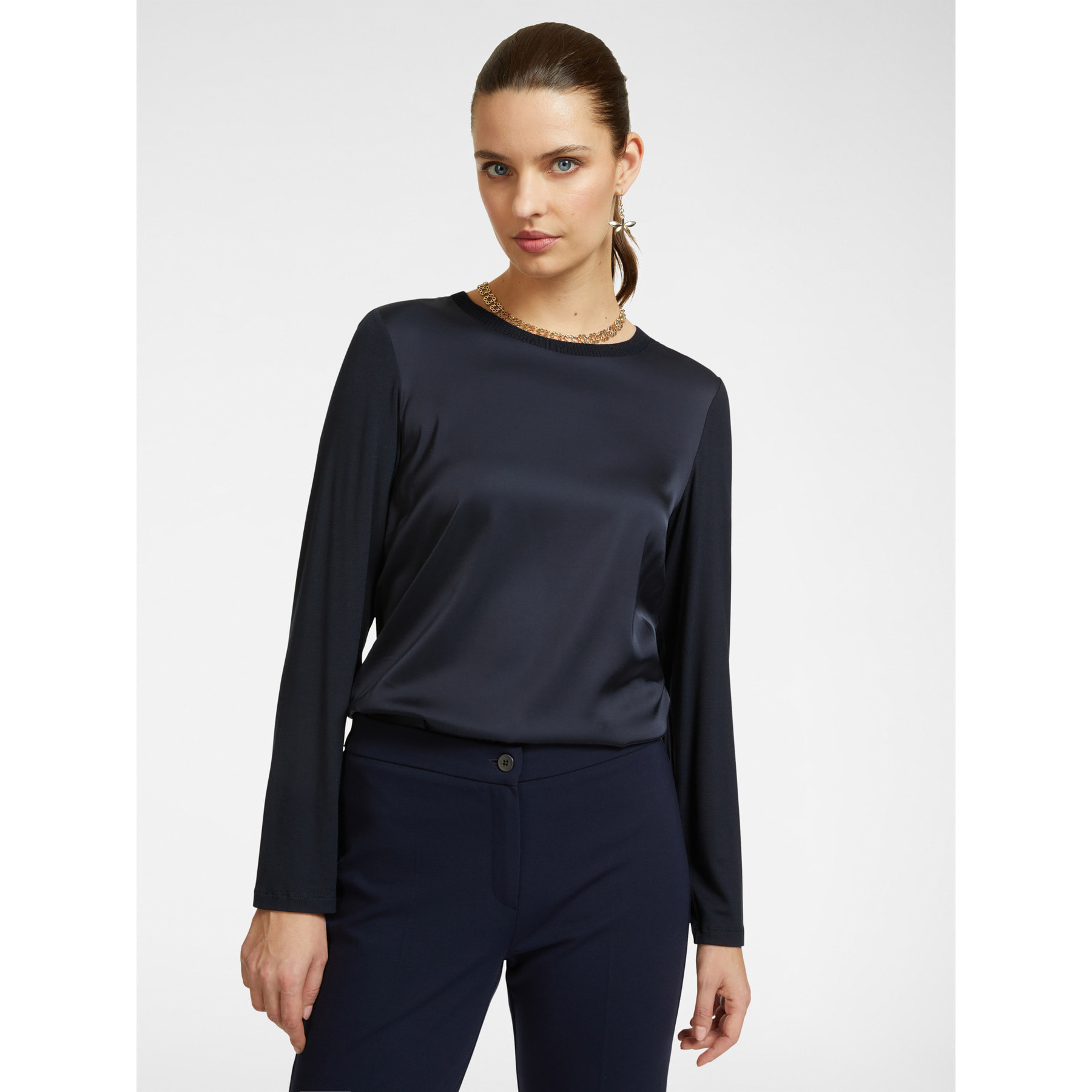 Elena Mirò - Camiseta en dos tejidos - Azul