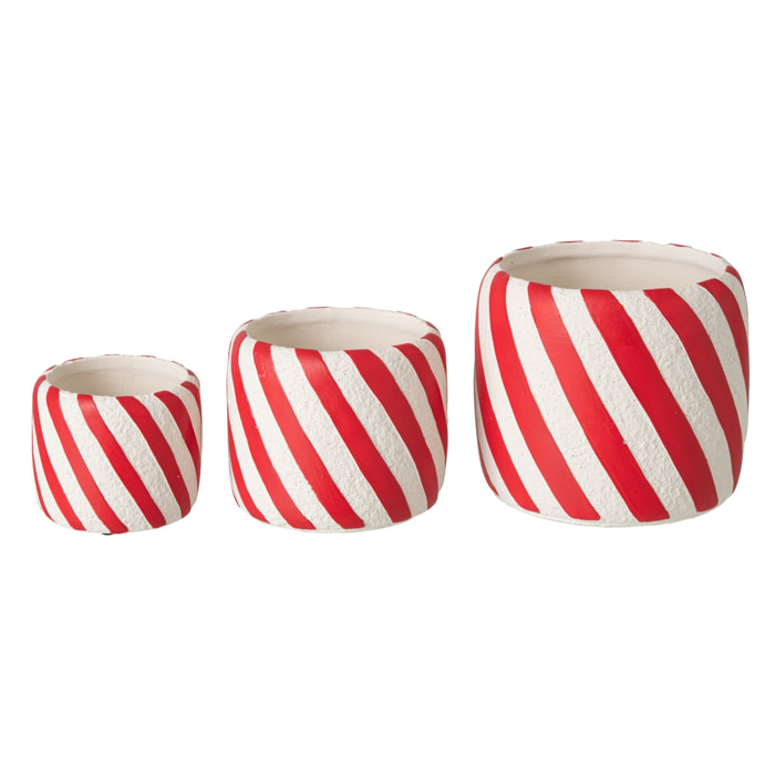 J-Line cache-pot ligné - ciment - rouge Noël/blanc - large