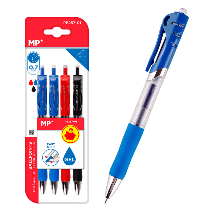 SET BOLÍGRAFO TINTA GEL PUNTA 0.7 mm 4 Uds. SURTIDO COLORES