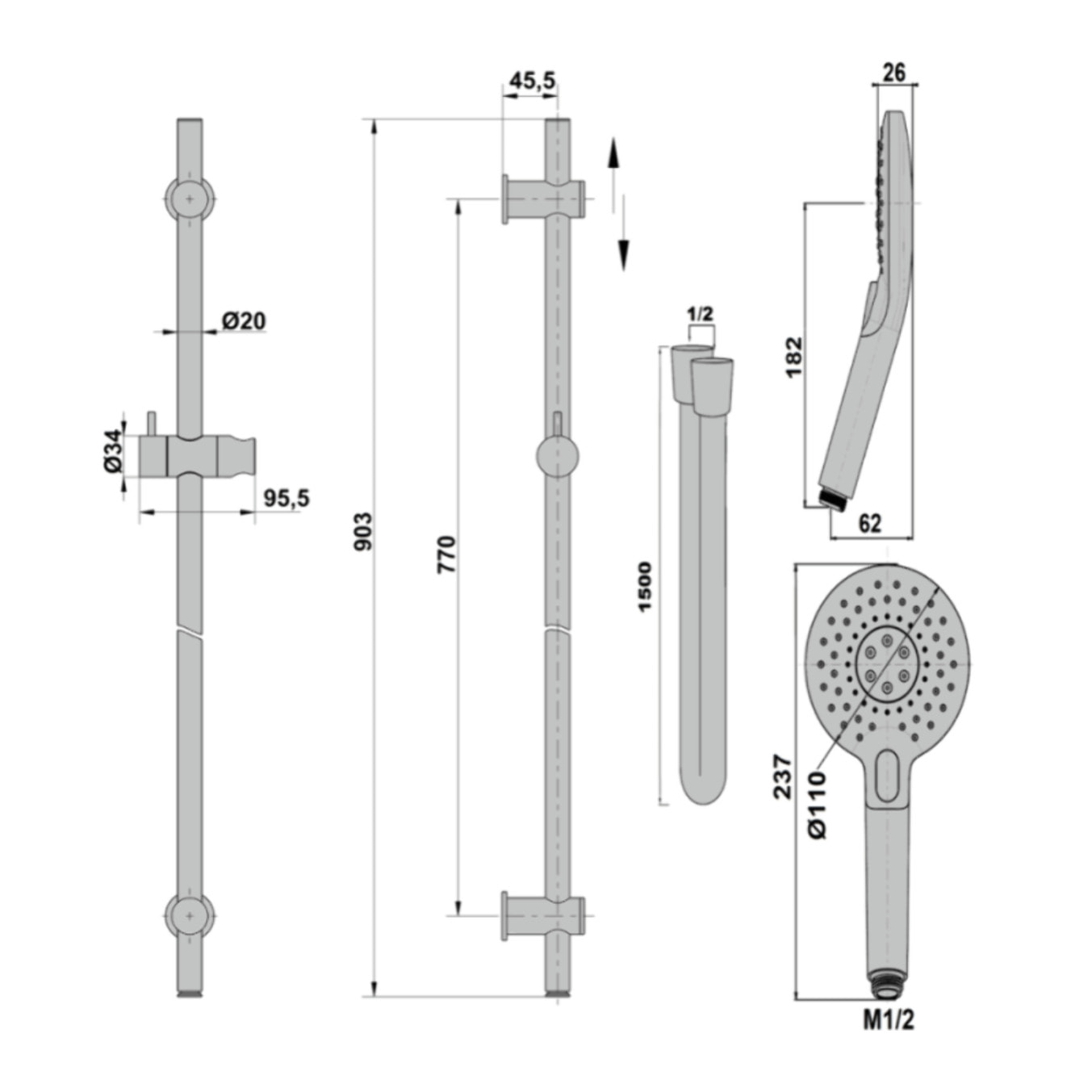 Ensemble de douche avec douchette 3 jets PAINI Jewel