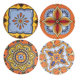 Mattonella in legno confezione da 4 pezzi assortiti arancione tondo cm ø20x0,5