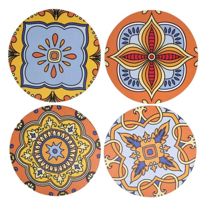 Mattonella in legno confezione da 4 pezzi assortiti arancione tondo cm ø20x0,5