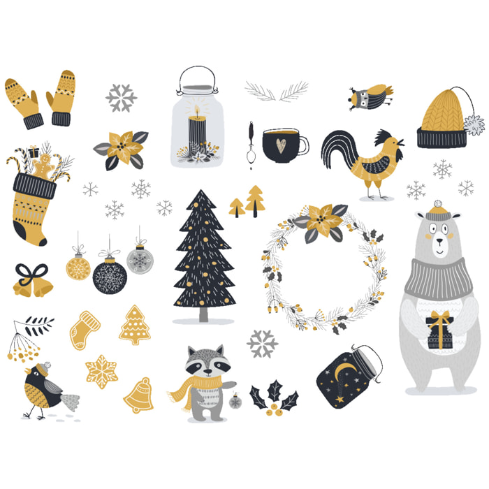 Sticker Noël animaux scandinave - Autocollants stickers adhésifs noël - décoration fêtes