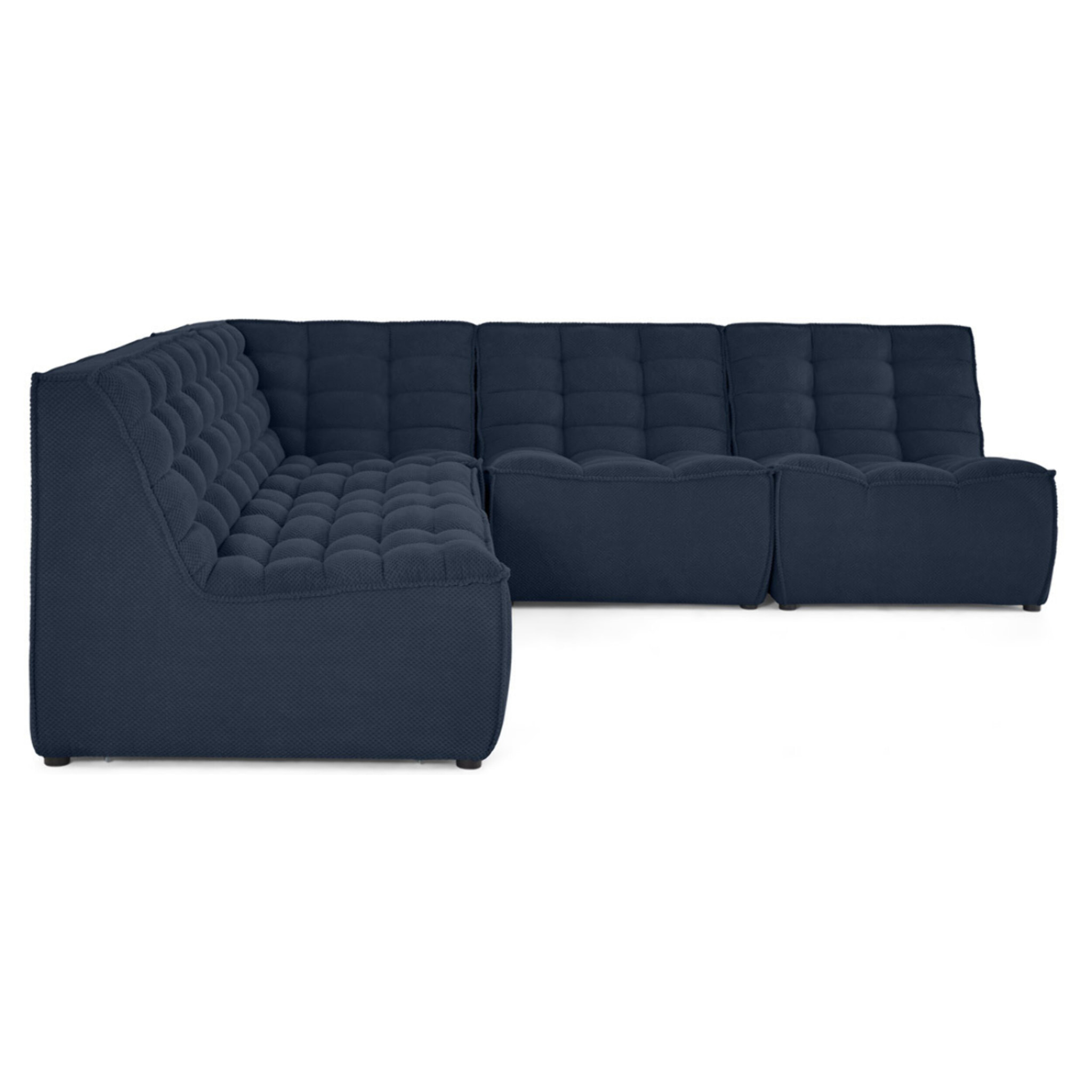 Ellie - canapé modulable d'angle réversible 5 places en velours texturé - Bleu marine