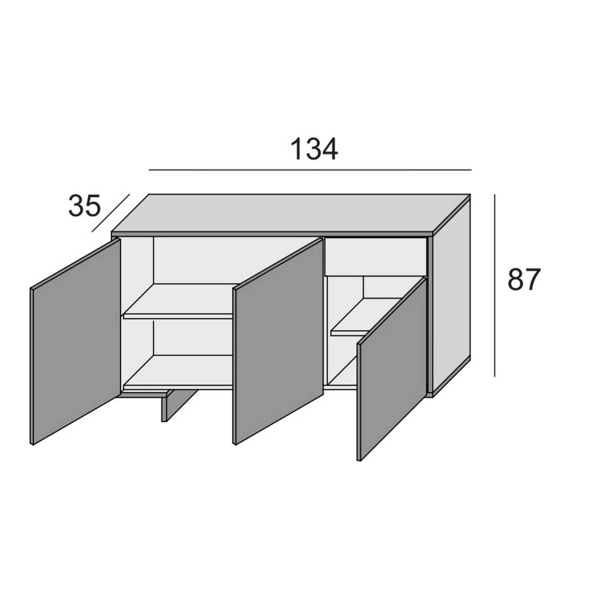 Credenza Dbakayok, Madia da salotto, Buffet da soggiorno a 3 ante e 1 cassetto, 100% Made in Italy, 134x35h87 cm, Bianco e Rovere