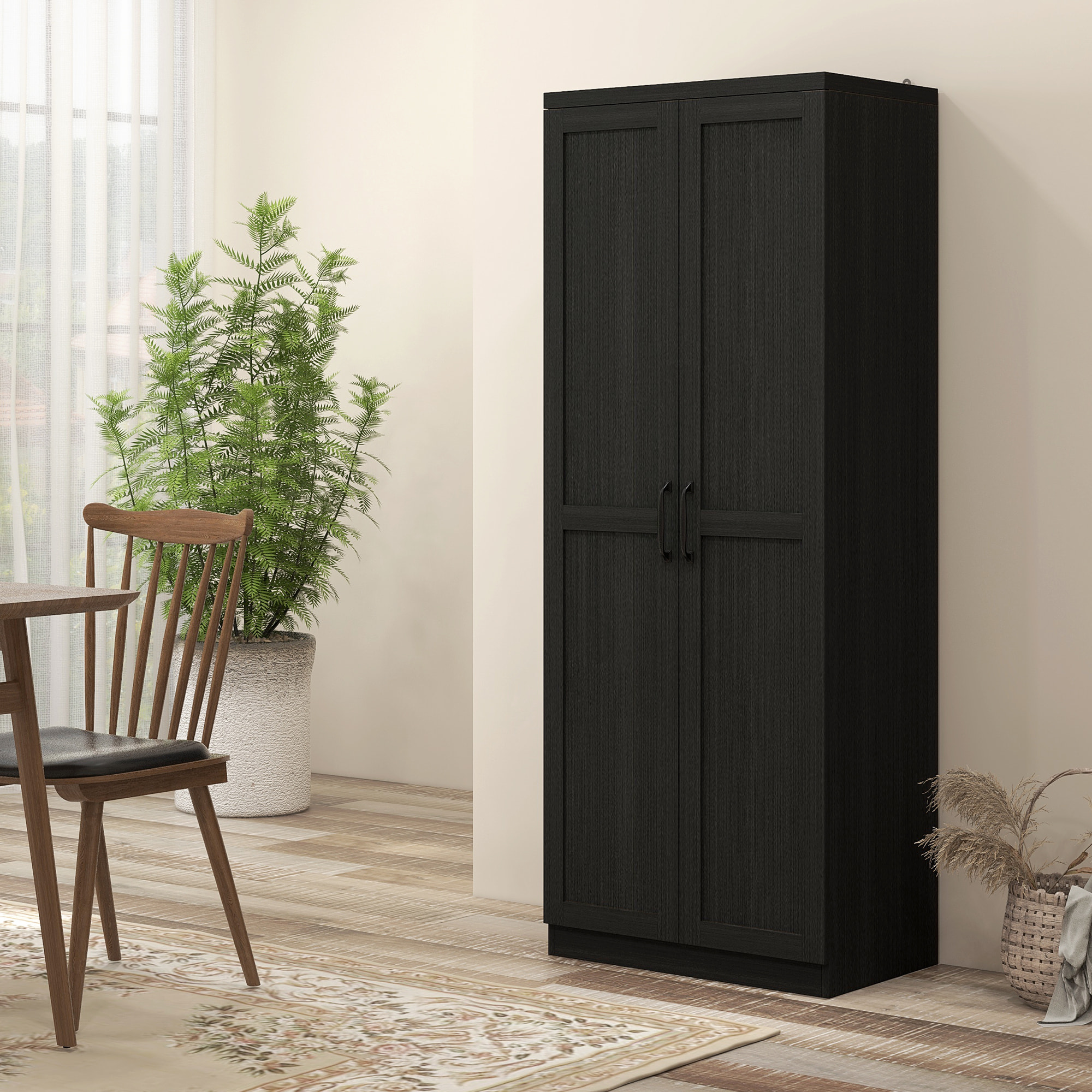 Buffet haut - armoire cuisine - 4 étagères réglables - dim. 60 x 40 x 160 cm - effet bois noir