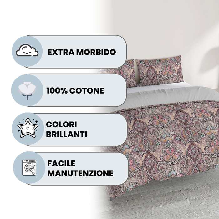 PARURE COPRIPIUMINO MATRIMONIALE AURORA STAMPA DIGITALE -100% cotone Made in Italy