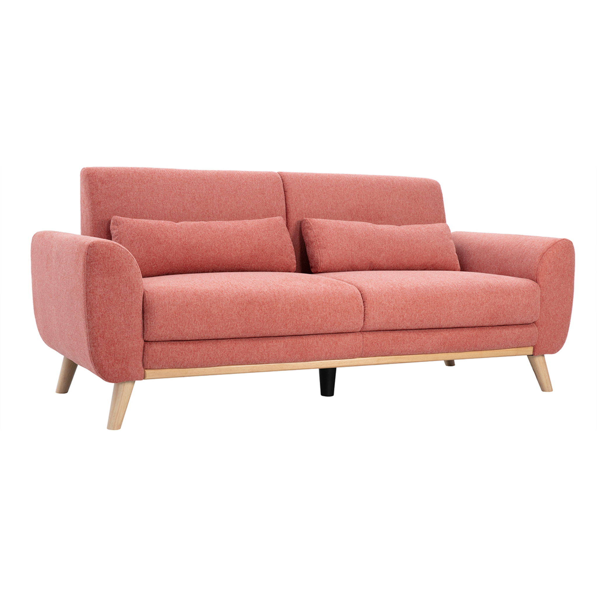Canapé scandinave 3 places en tissu effet velours texturé terracotta et bois clair EKTOR