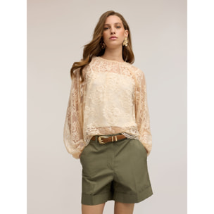 Motivi - Blusa de encaje con mangas ranglan - Beige