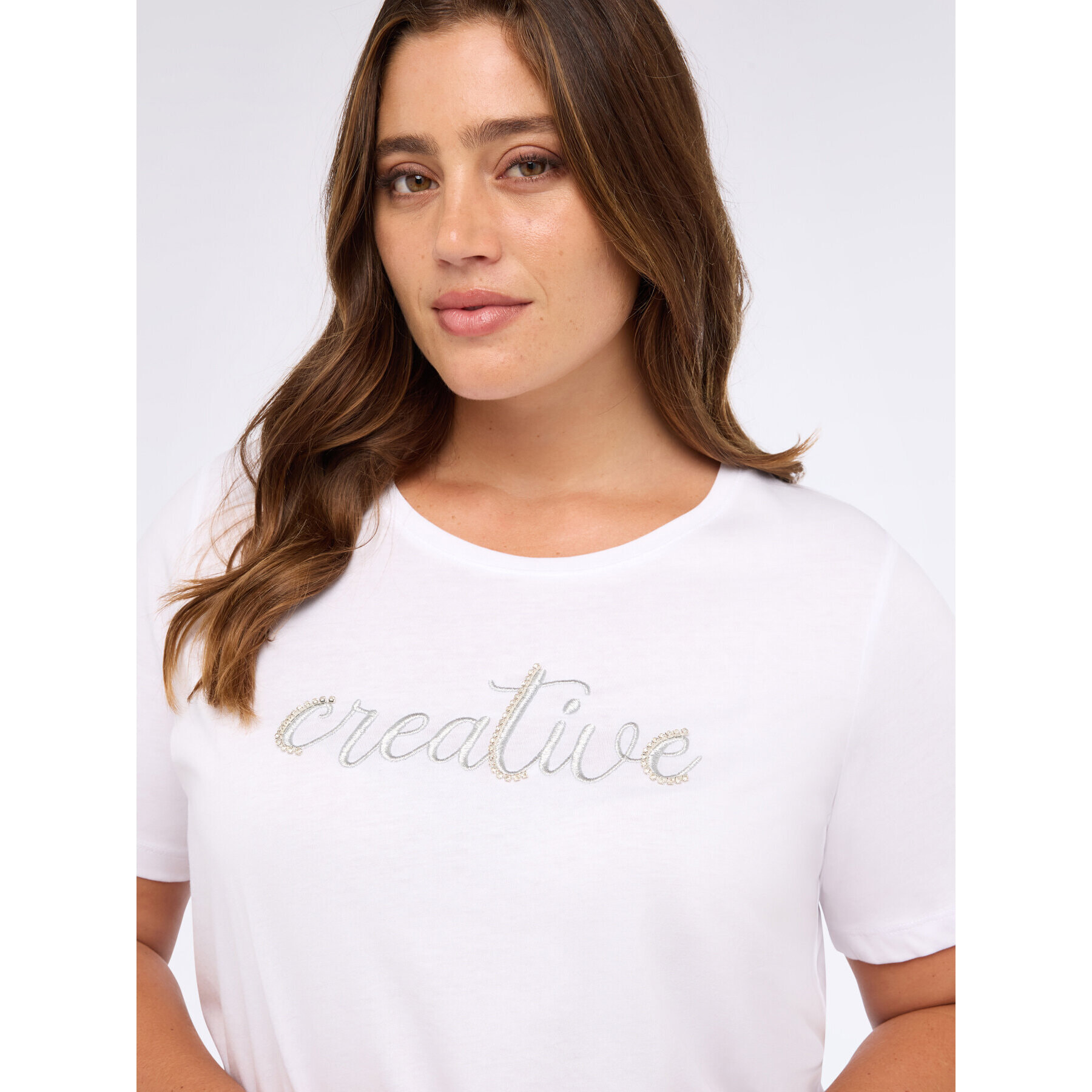 Fiorella Rubino - Camiseta de punto jersey con inscripción bordada - Blanco