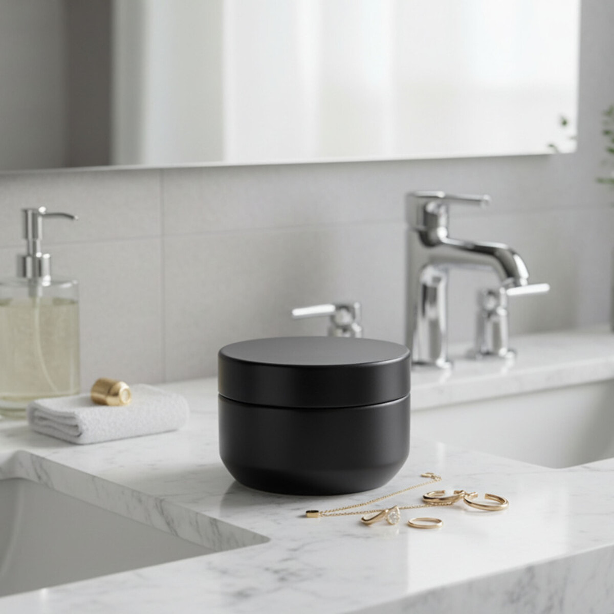 Boite à cotons Céramique JARO Noir Spirella