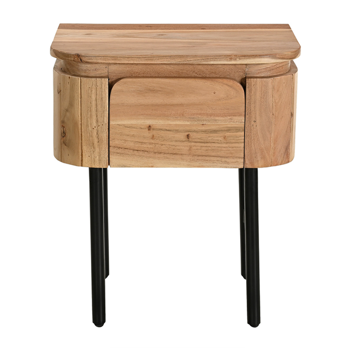 Table de chevet en bois massif et métal noir avec tiroir NAPOLI