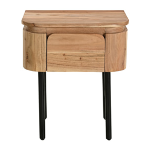 Table de chevet en bois massif et métal noir avec tiroir NAPOLI