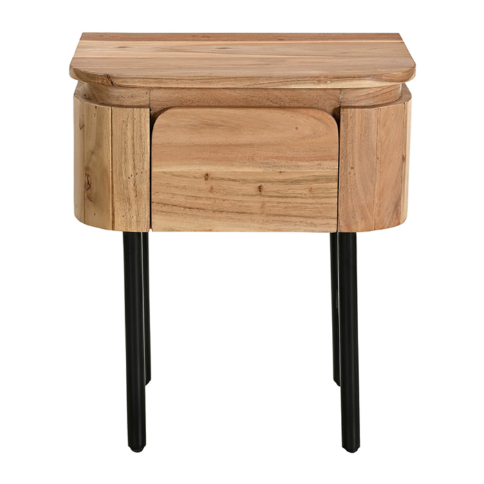 Table de chevet en bois massif et métal noir avec tiroir NAPOLI