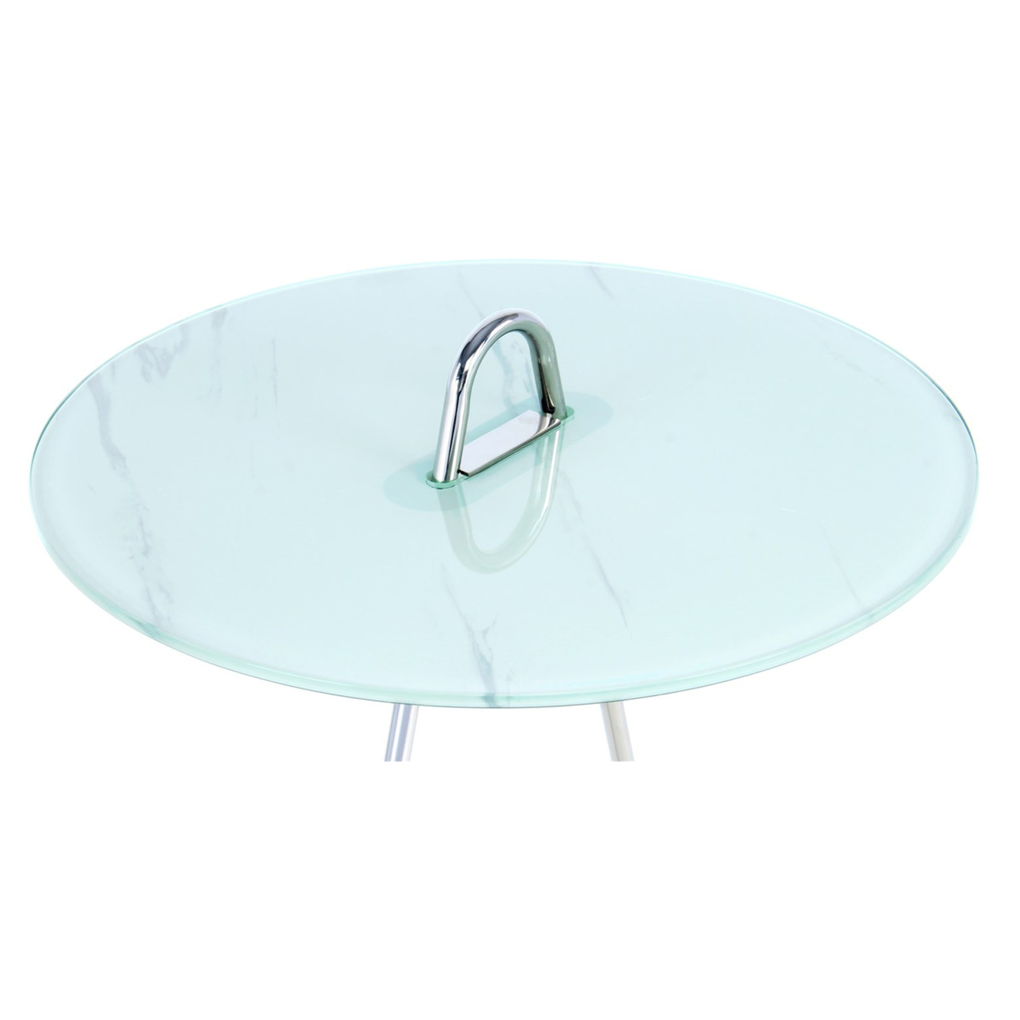 Tavolino Pendulum in vetro marmorizzato e acciaio