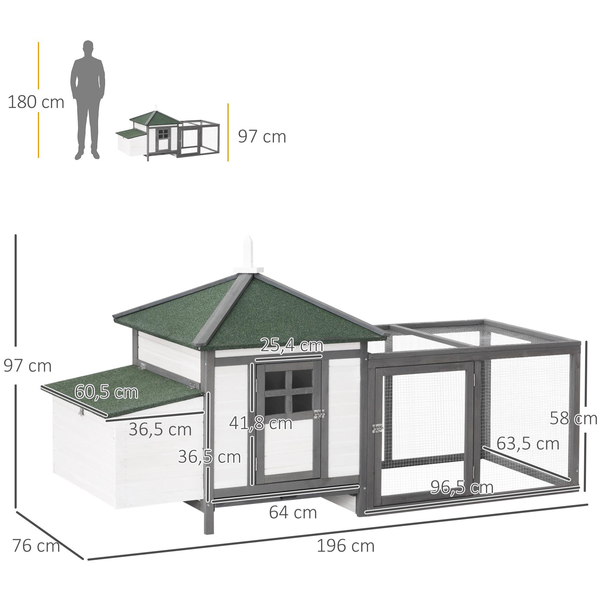 Gallinero de Madera Jaula con Caja Nido y Espacio para Correr 196x76x97 cm Gris