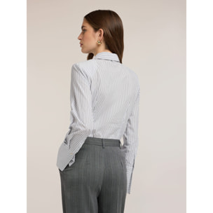 Motivi - Camicia in popeline a righe con cravattino - Bianco