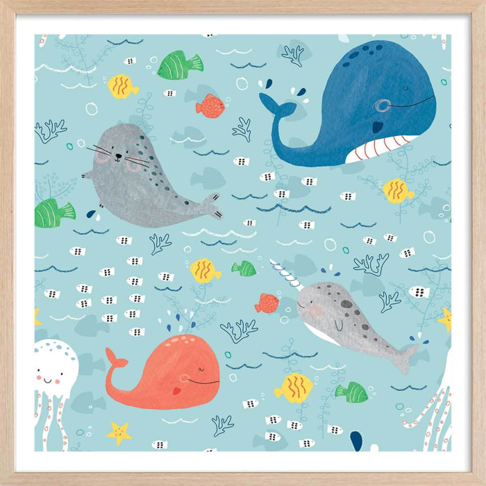 Affiche enfant happy ocean Affiche + cadre en bois - Chêne