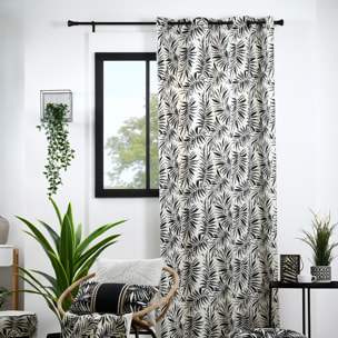 Rideau à oeillets imprimé feuillage tropical en coton - Ecru