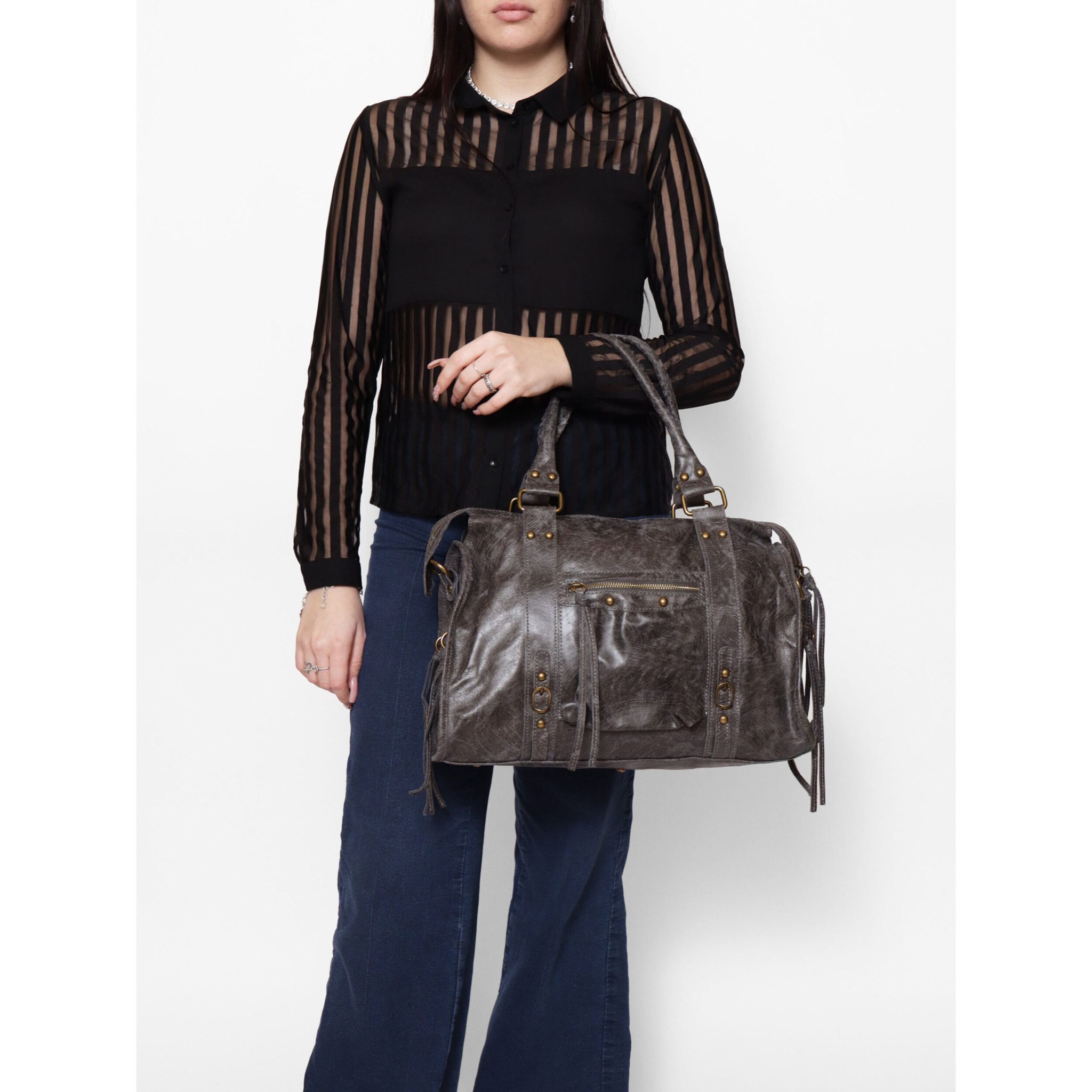 Borsa a spalla da donna - Modello Elara - Vera pelle - 41.0 x 28.0 x 13.0 cm