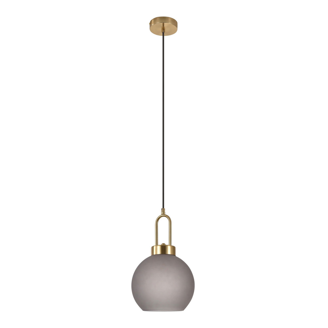 Lampada a sospensione Luton — vetro fumé opaco e ottone, sfera ø 20 cm