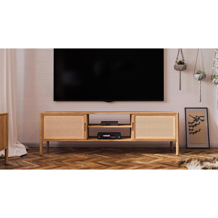 Meuble de télévision hêtre et canage sogno 204x46cm