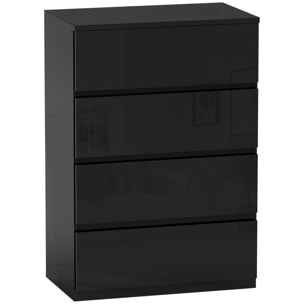 Cómoda con 4 Cajones Cómoda de Dormitorio Moderna con Diseño Anti-vuelco Cajonera para Salón Pasillo 55x34x80 cm Negro Brillo