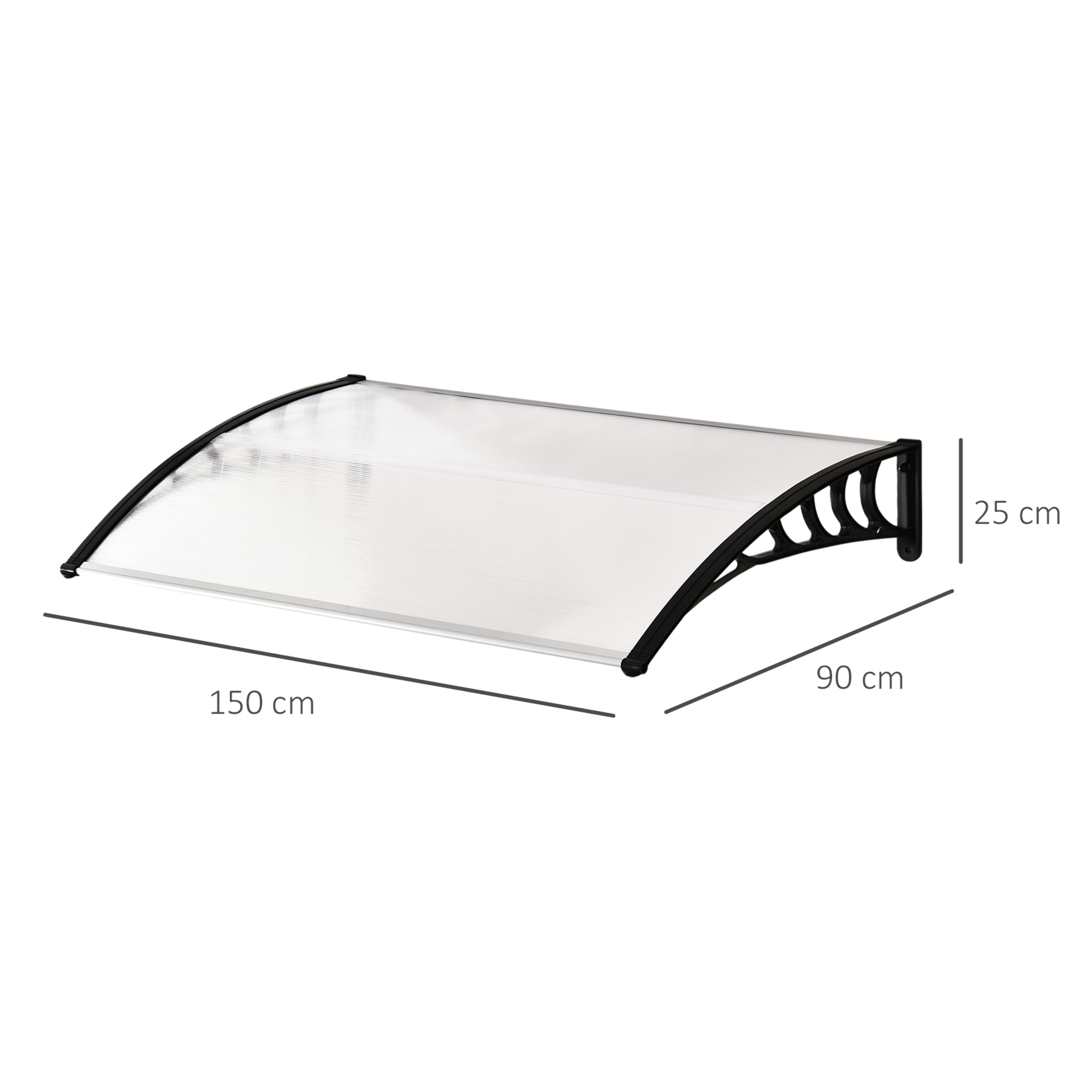 Auvent marquise de porte design voûté arrondi dim. 150L x 90l x 25H cm polycarbonate PP noir