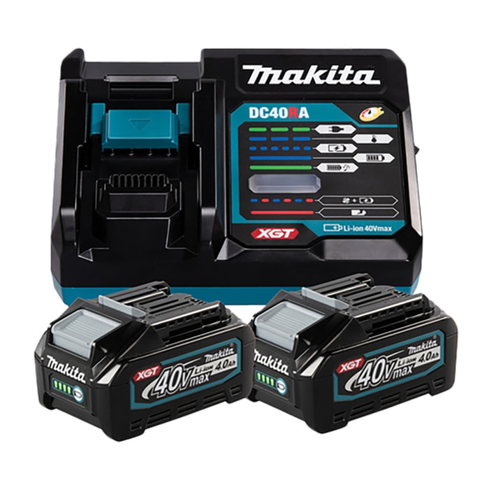 Pack de composé de 2 batteries XGT BL4040 40Vmax 4Ah et 1 chargeur rapide DC40RA - MAKITA - 191L77-9