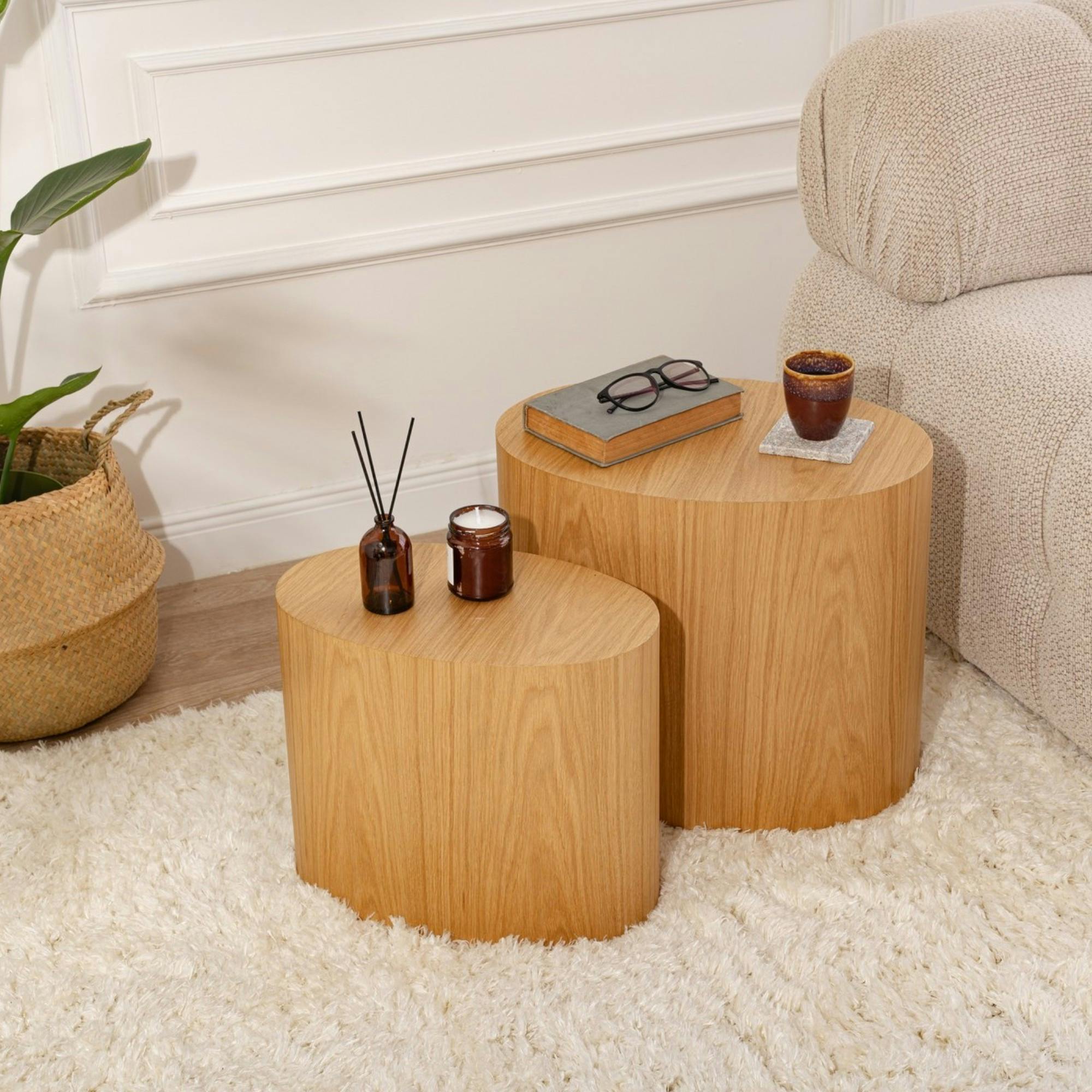 Bout de canapé design effet bois - forme ovale (2 pièces) MARFA