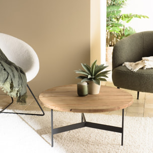 DANDY - Table basse ronde 70x70cm bois pin recyclé et pieds métal noir