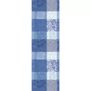 Chemin de table pur coton motif jacquard bleu Mille rameaux bleu