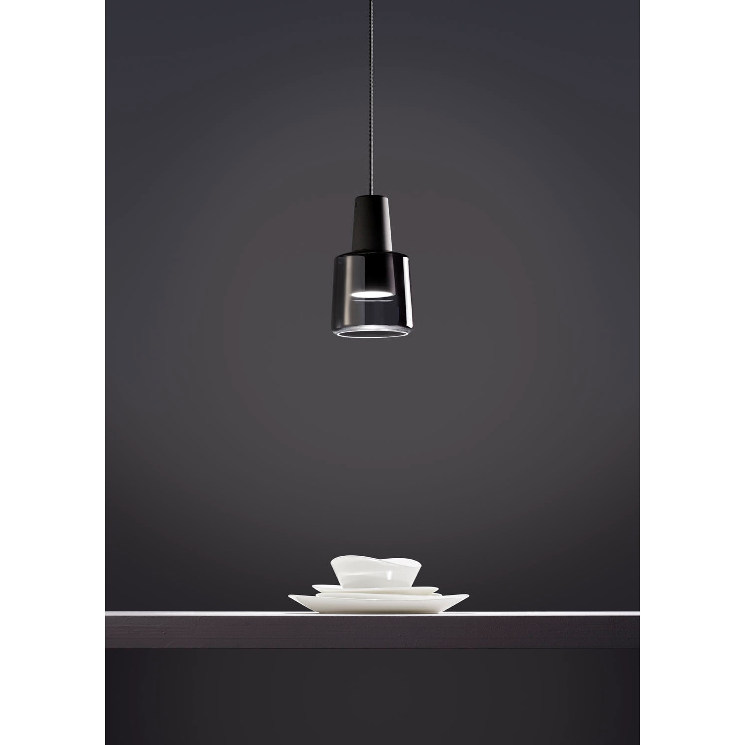 LEDS C4 Khoi - Lámpara Colgante de Techo LED 19.5W 3000K 907Lm Aluminio Cemento y Cristal Fumé