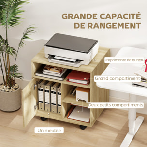 Support d'imprimante organiseur bureau caisson porte 3 niches grand plateau naturel