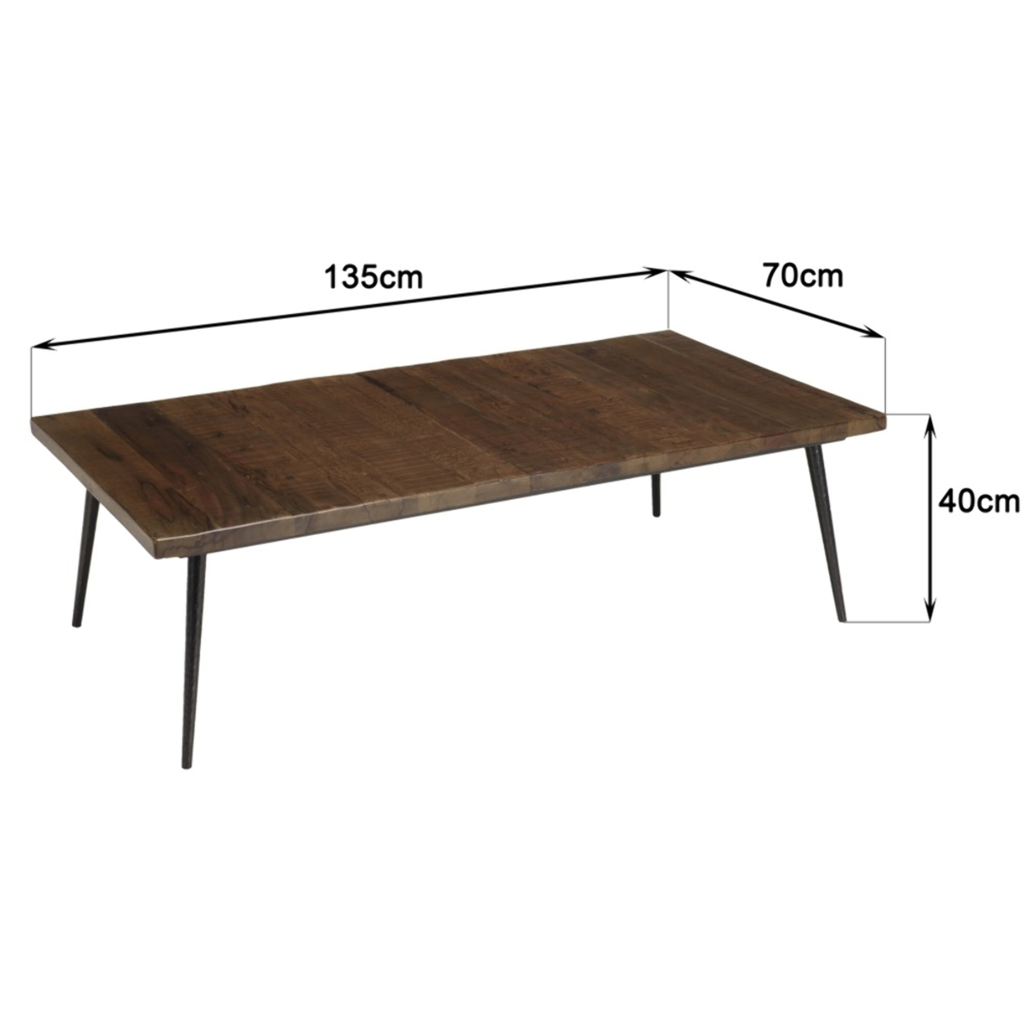 KIARA - Table basse rect. 135x70cm bois recyclé pieds métal