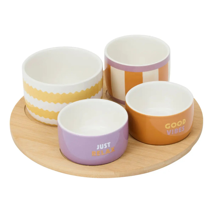 Set apéritif Poolside plateau en bambou et 4 bols assortis