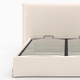 Lit coffre 160x200 cm en tissu blanc déhoussable - Safia