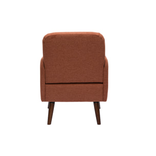 Fauteuil scandinave en tissu effet velours texturé terre brûlée et bois foncé ISKO