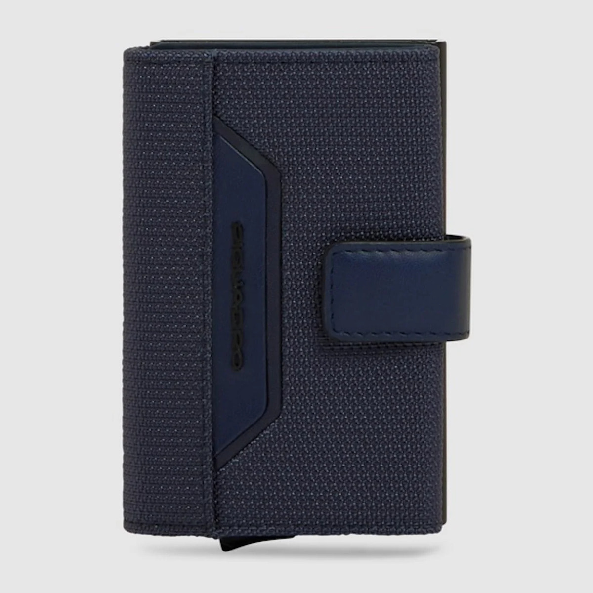 Piquadro Portacarte automatico in metallo e pelle, schermato con protezione RFID