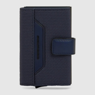 Piquadro Portacarte automatico in metallo e pelle, schermato con protezione RFID