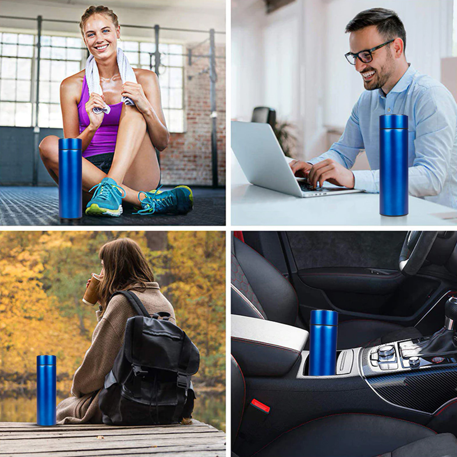 Termos sportivo da 500ml con indicatore di temperatura intelligente. Bottiglia d'acqua isolata sottovuoto, fino a 12 ore di mantenimento del calore.