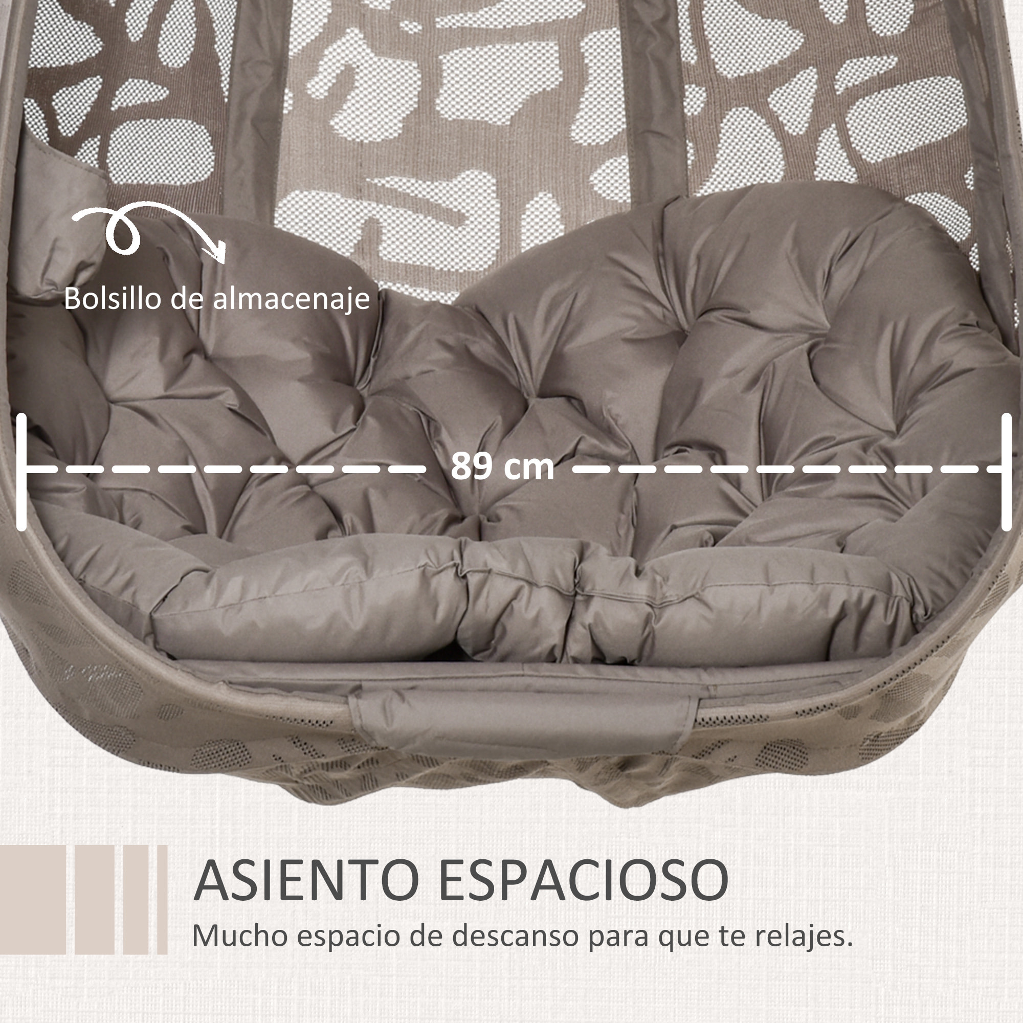 Silla Colgante con Soporte de Acero Asiento Cesta Plegable 126x96x172 cm Marrón